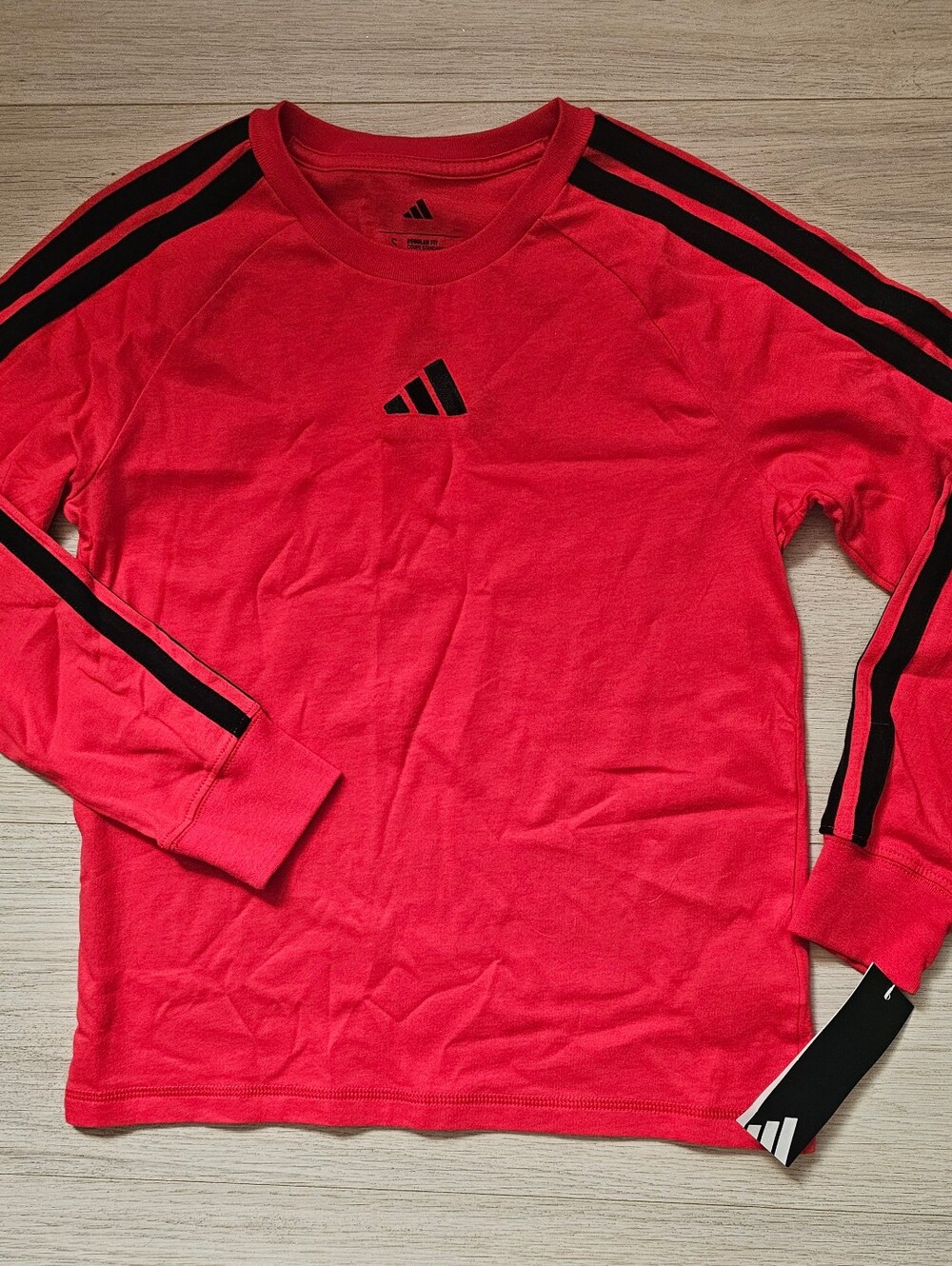Adidas Youth Boys Red Long-Sleeve Athletic Shirt with Black Stripes